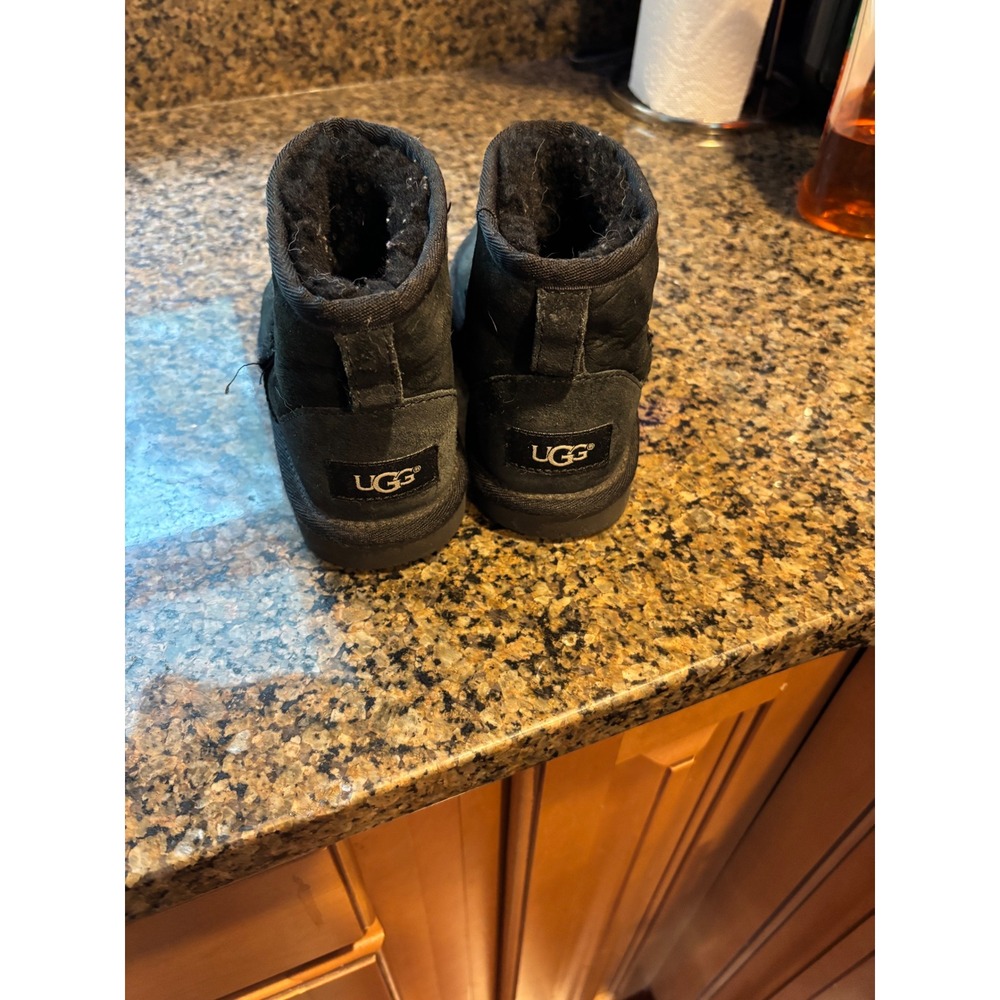 UGG Classic Ultra Mini Black Suede Sheepskin Ankle Boots Kids